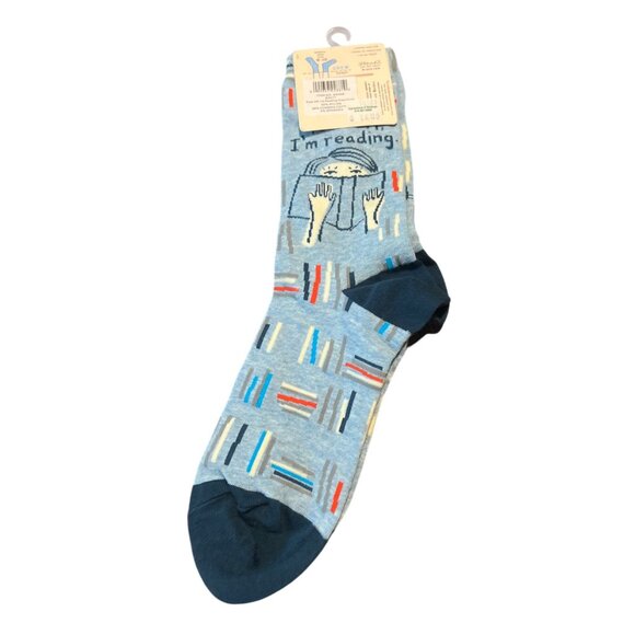 Womens Crew Socks "F#@k Off Im Reading" Blue Q Size 5-10 Cotton/Nylon Crew Heigh - Picture 3 of 4